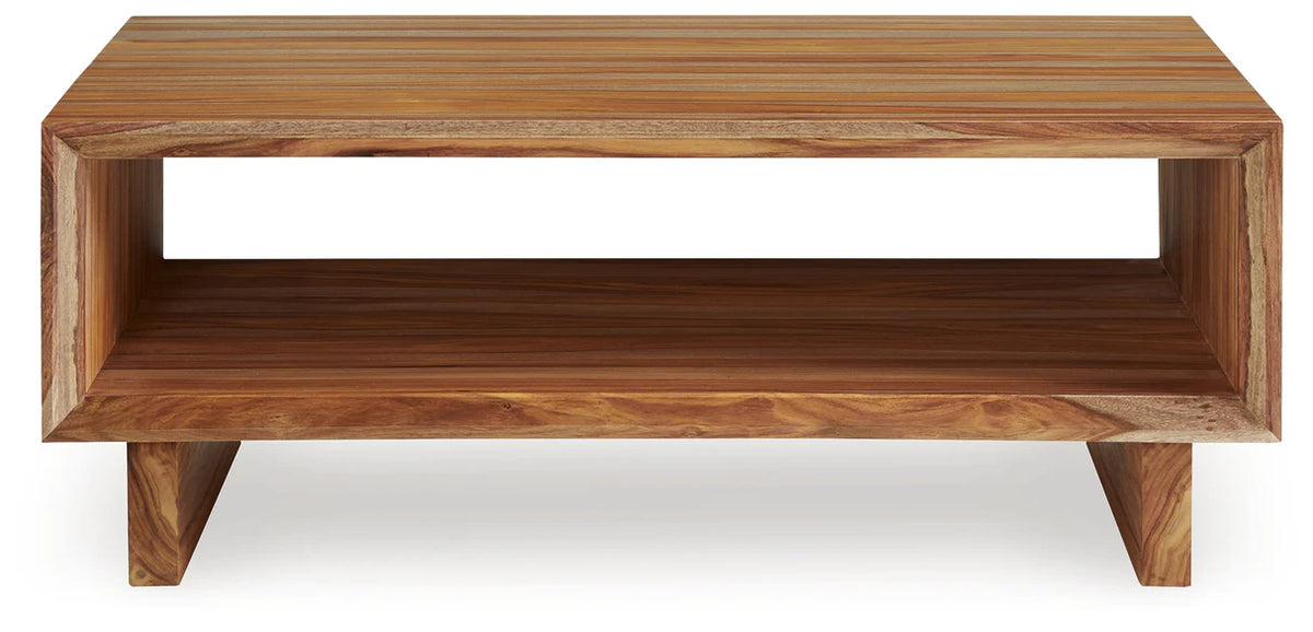 Dressonni Natural Wood Coffee Table with Shelf