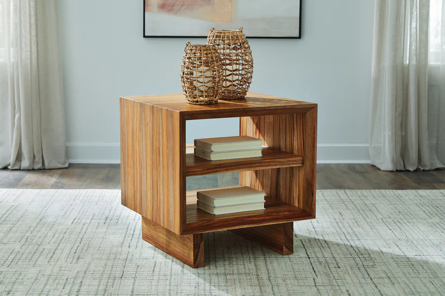 Dressonni Brown End Table with Two Open Shelves