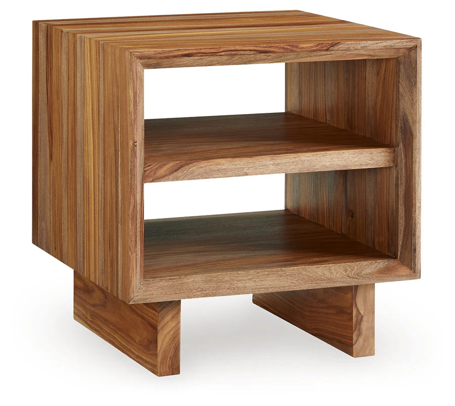 Dressonni Brown End Table with Two Open Shelves
