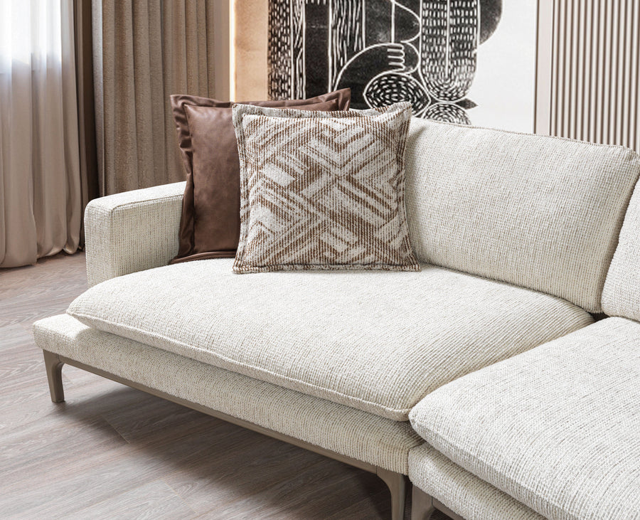 Dylan Ivory Linen 3-Piece Curved Sectional with Ottoman