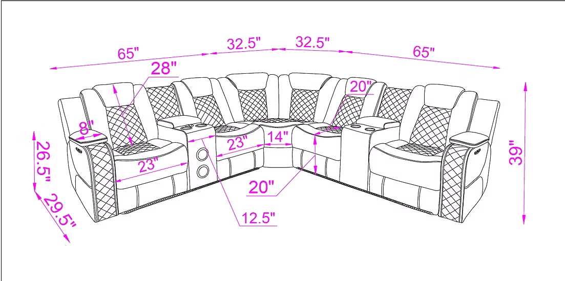 Eclipse Sand Sectional Reclining Set S3480