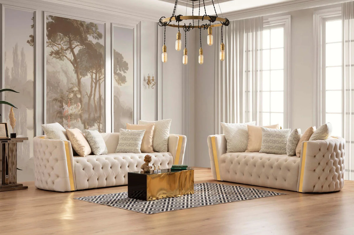 Fanci Ivory Velvet Sofa and Loveseat Set