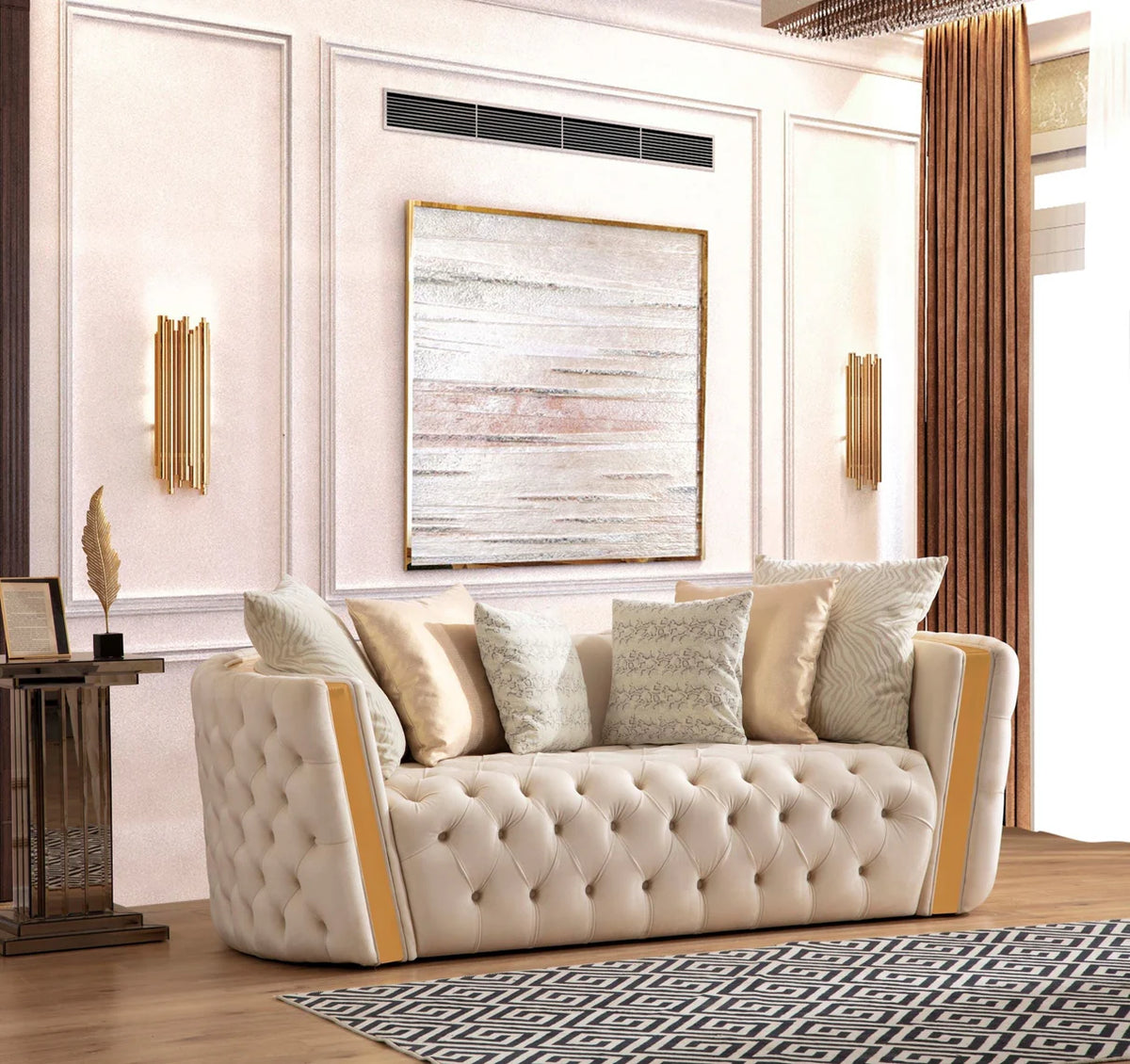 Fanci Ivory Velvet Sofa and Loveseat Set