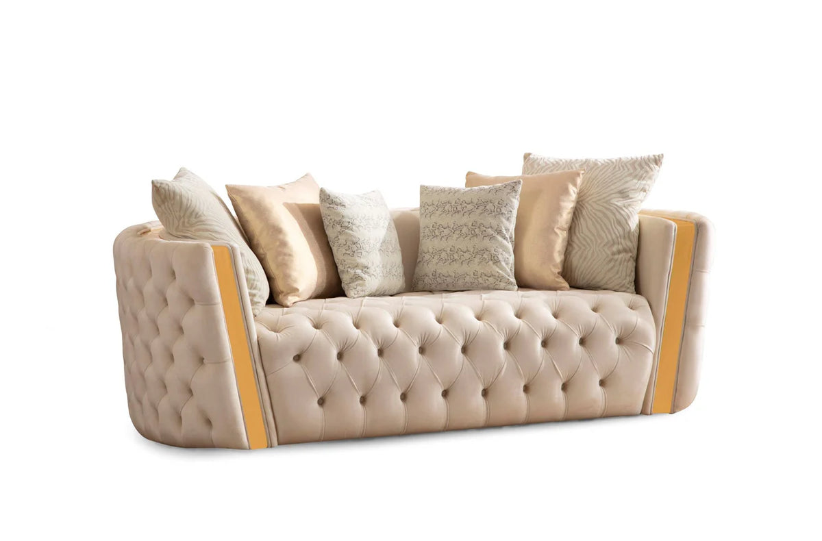 Fanci Ivory Velvet Sofa and Loveseat Set