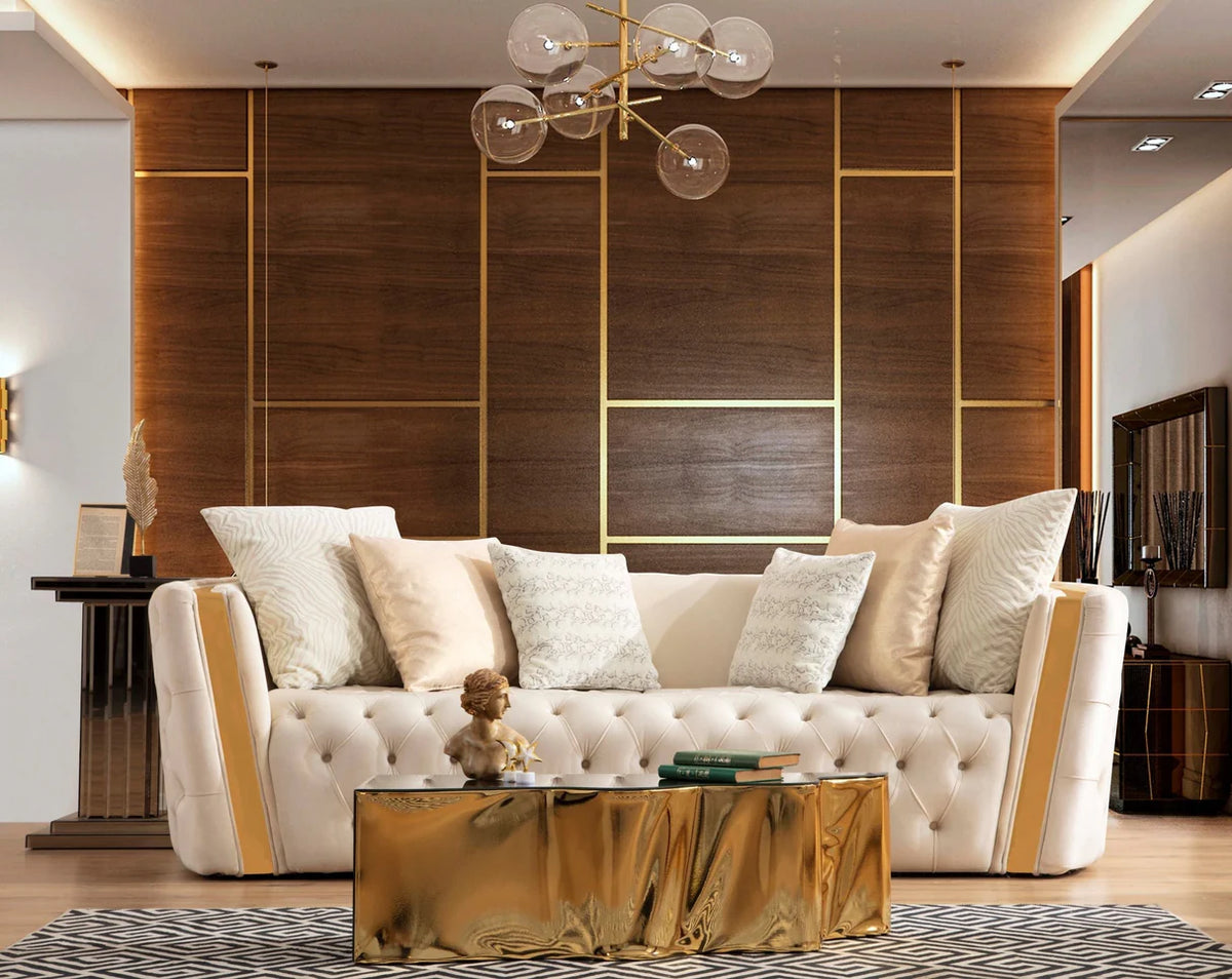 Fanci Ivory Velvet Sofa and Loveseat Set