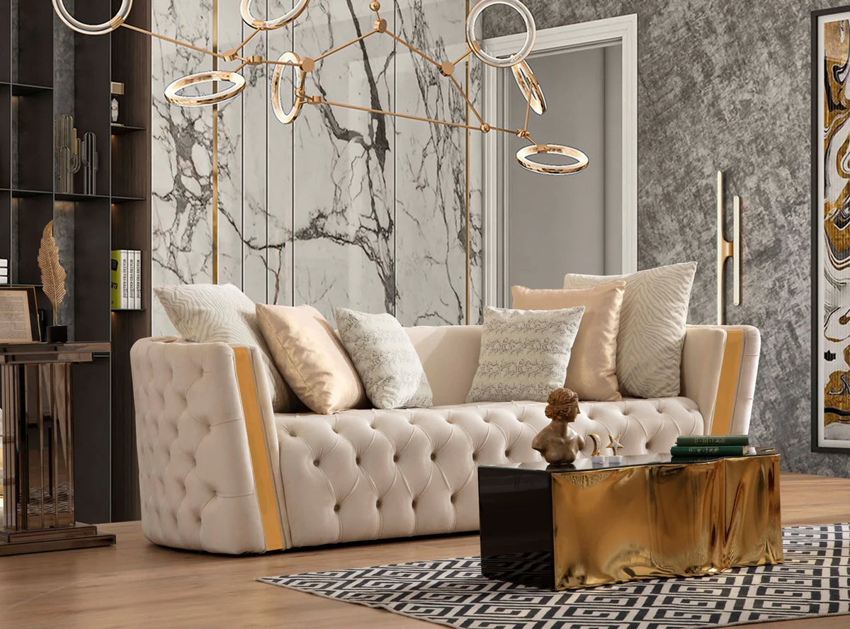 Fanci Ivory Velvet Sofa and Loveseat Set