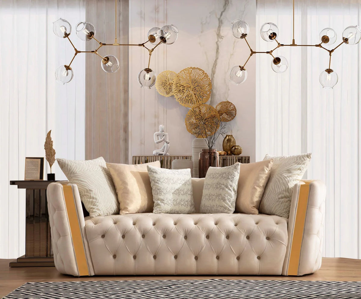 Fanci Ivory Velvet Sofa and Loveseat Set