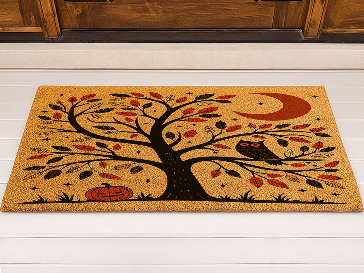 Scandinavian Folk Art Owl Tree Doormat