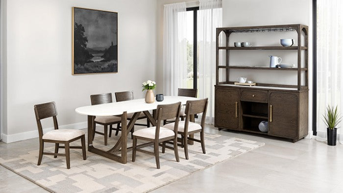 Vellara Brown 7-Piece Dining Set, Wood or Stone Top