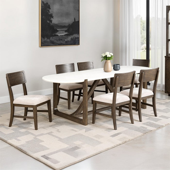 Vellara Brown 7-Piece Dining Set, Wood or Stone Top