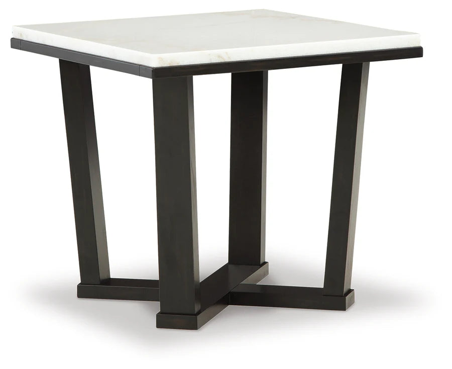 Fostead Espresso End Table with White Marble Top