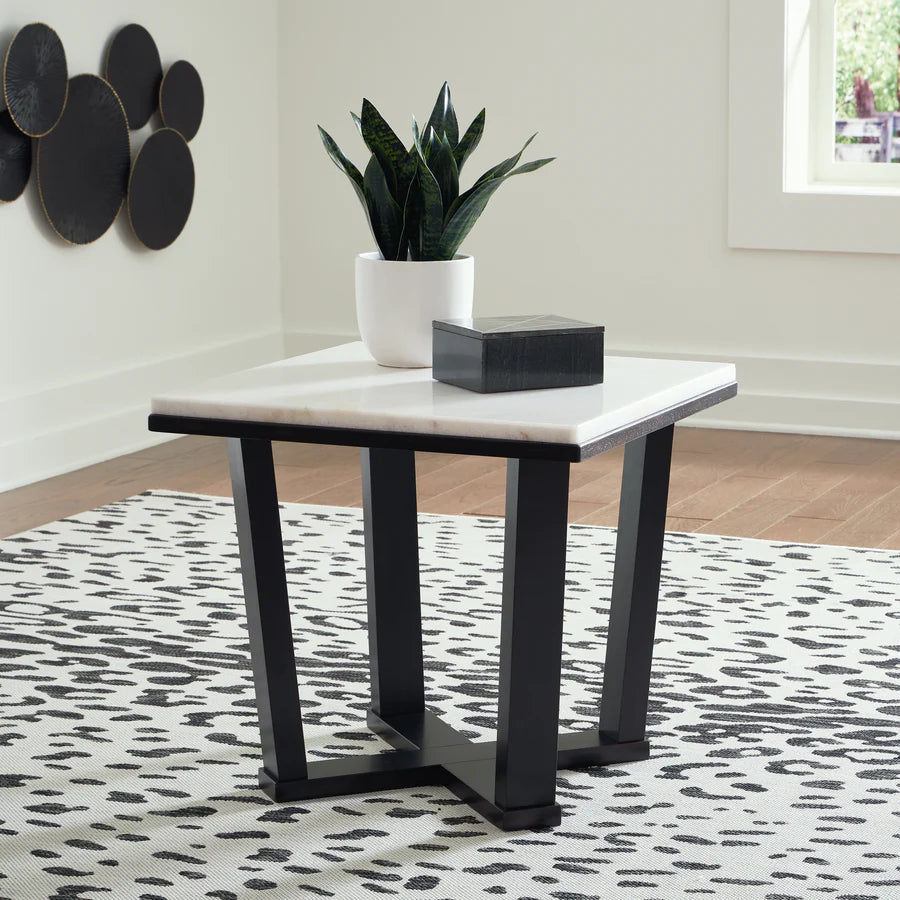 Fostead Espresso End Table with White Marble Top