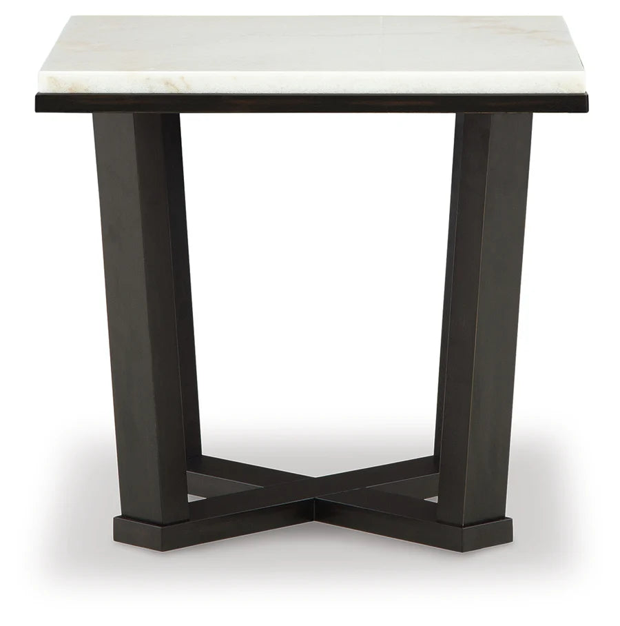 Fostead Espresso End Table with White Marble Top