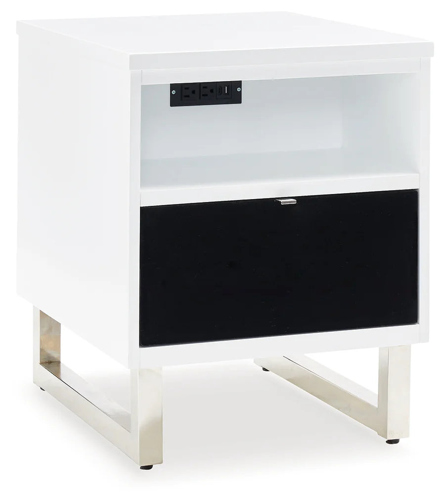 Gardoni White and Black Chairside Table with USB Charging