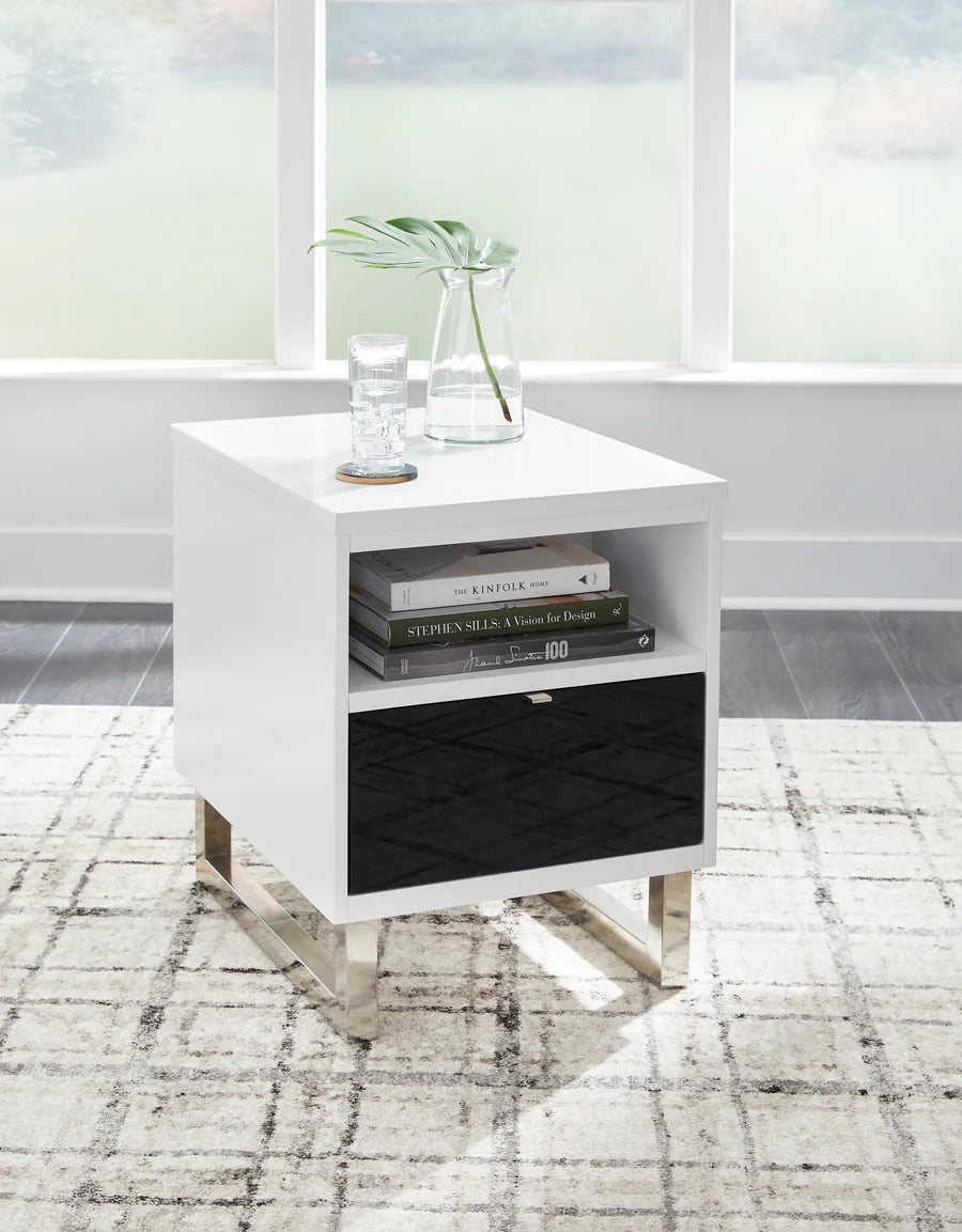 Gardoni White and Black Chairside Table with USB Charging