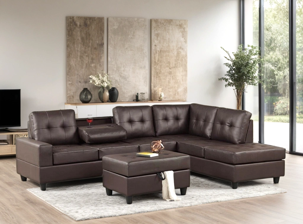 Heights Faux Leather Reversible Sectional with Storage Ottoman