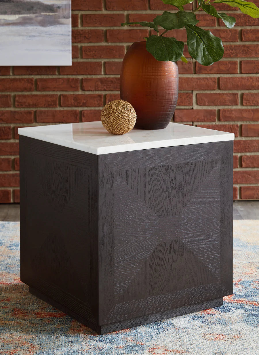 Henridge Black Accent Table with Marble Top