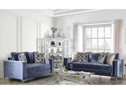 Jodie Satin Blue Sofa or Loveseat