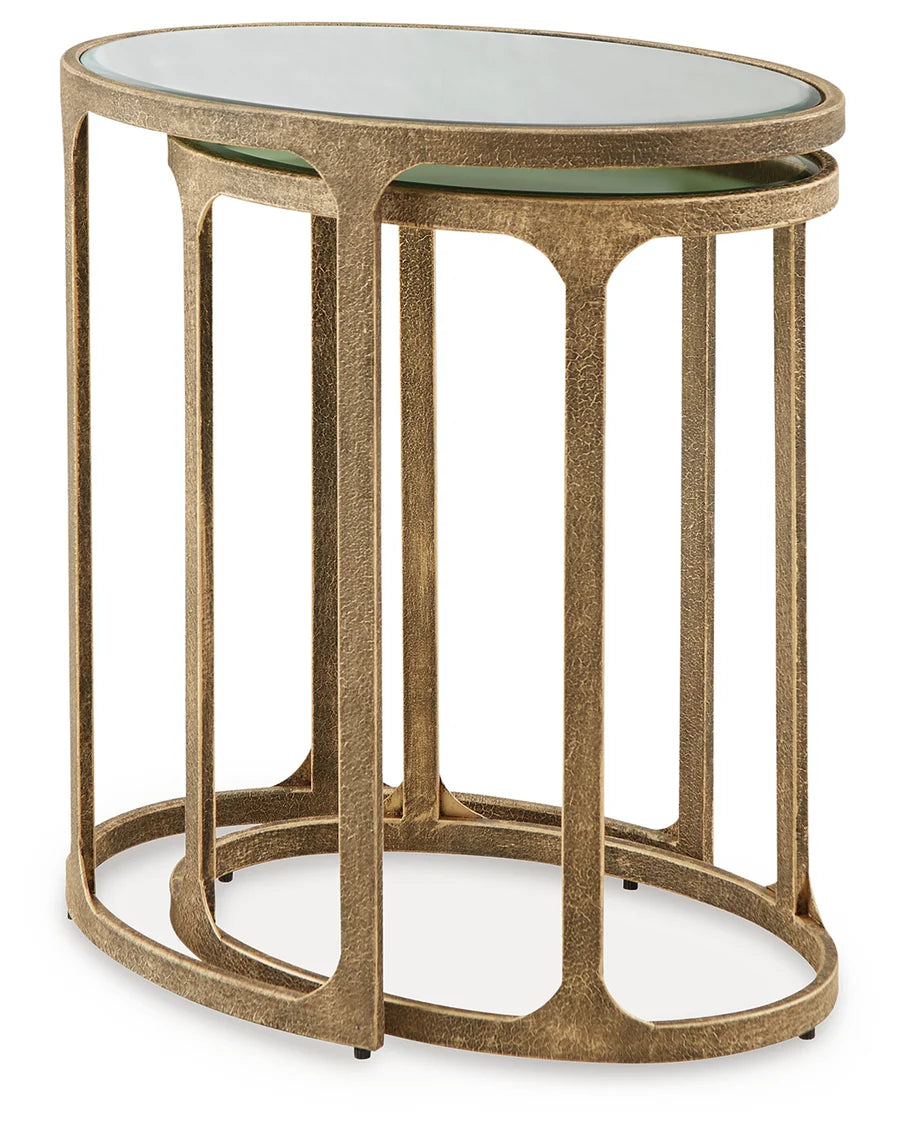Irmaleigh Antique Gold Mirrored Nesting Tables, Set of 2