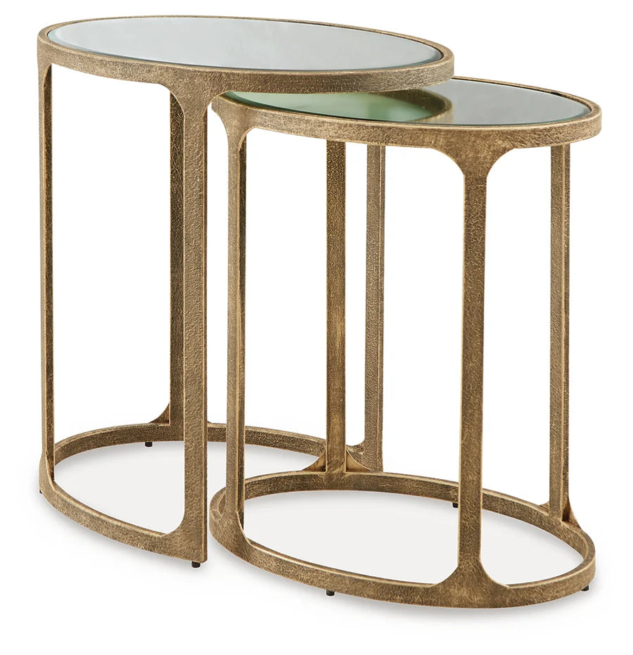 Irmaleigh Antique Gold Mirrored Nesting Tables, Set of 2