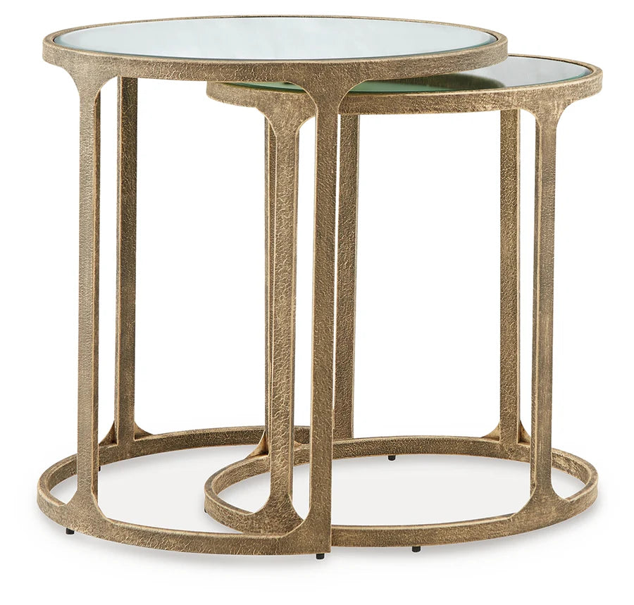 Irmaleigh Antique Gold Mirrored Nesting Tables, Set of 2
