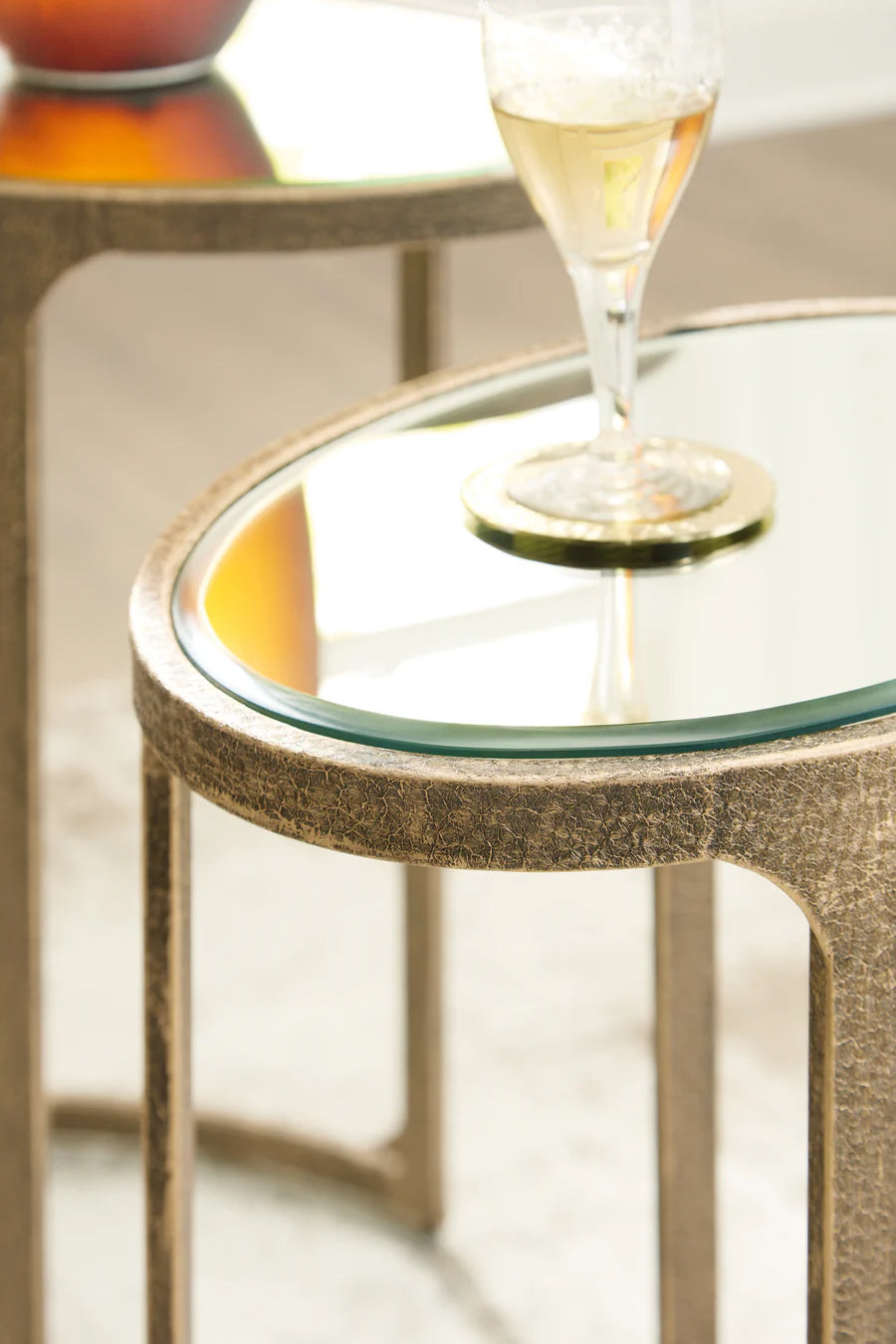 Irmaleigh Antique Gold Mirrored Nesting Tables, Set of 2