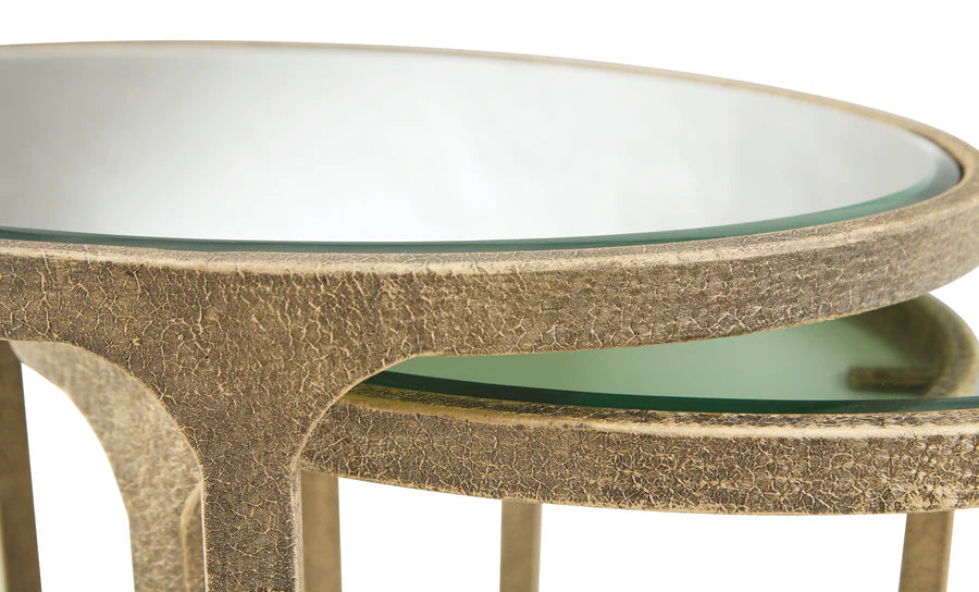Irmaleigh Antique Gold Mirrored Nesting Tables, Set of 2