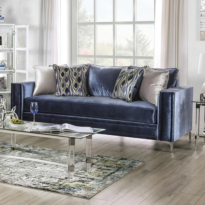 Jodie Satin Blue Sofa or Loveseat