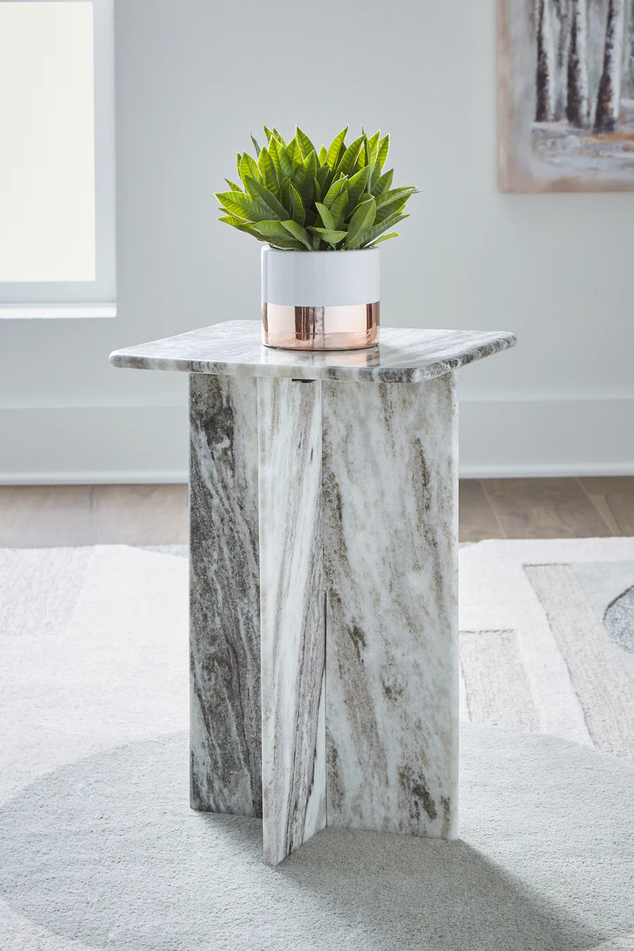 Keithwell Gray and White Marble Accent Table