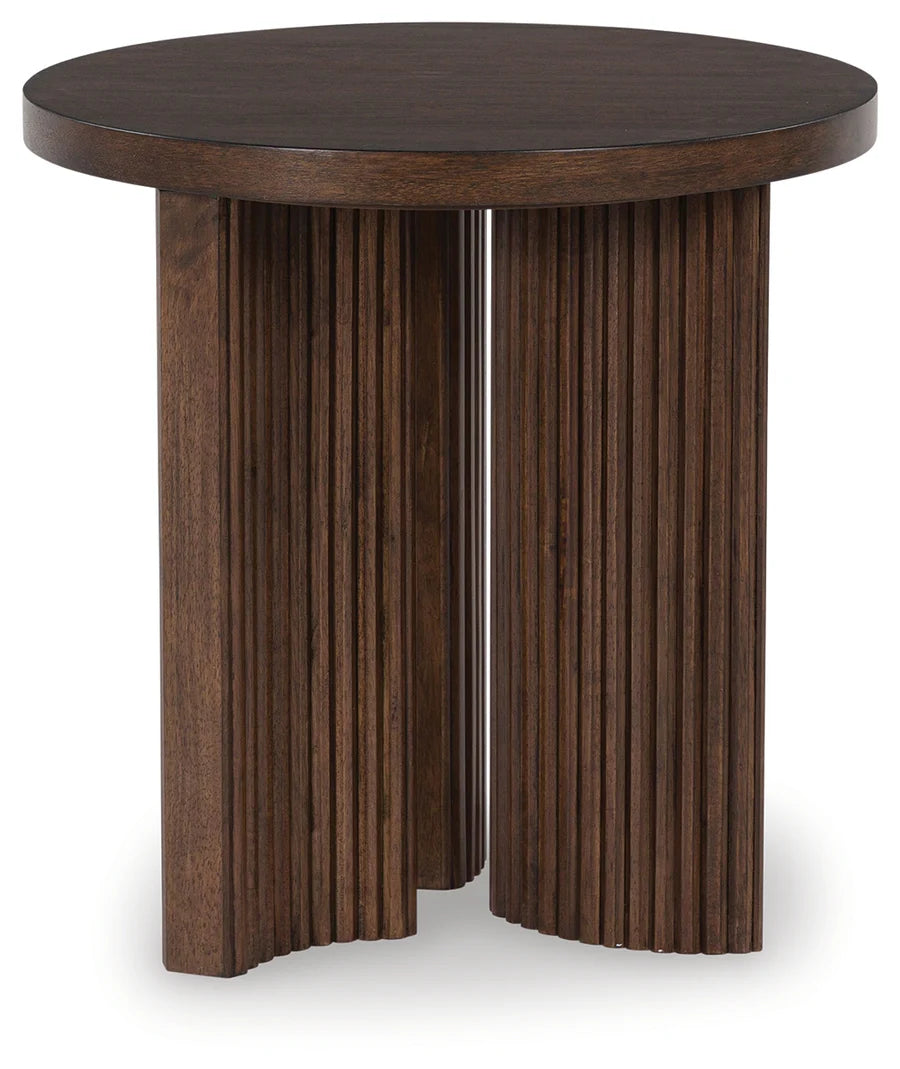Korestone Warm Brown End Table with Reeded Base