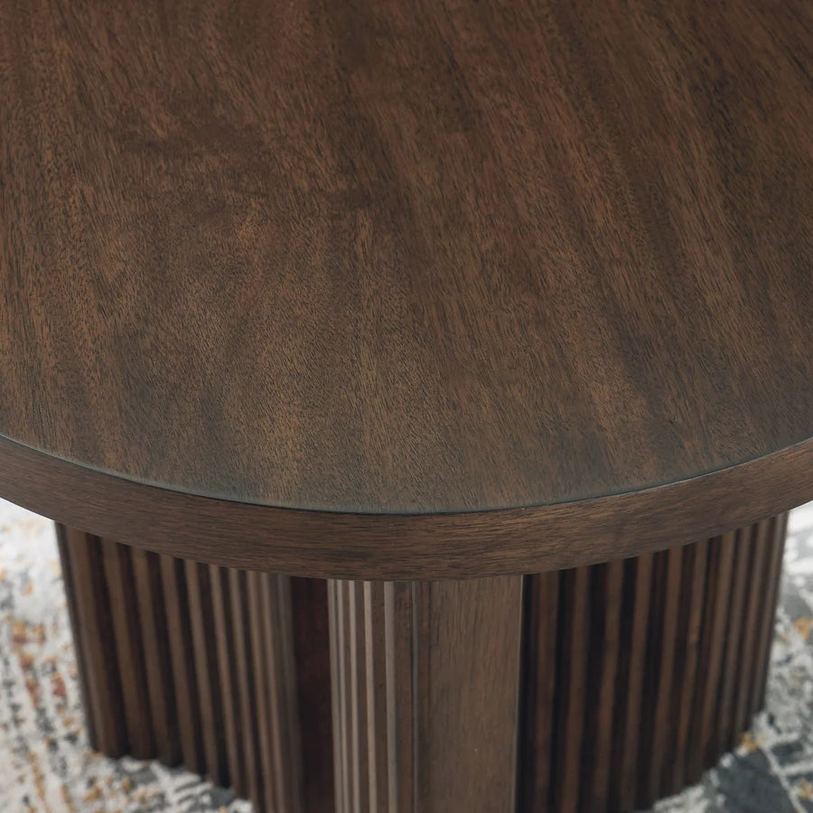 Korestone Warm Brown End Table with Reeded Base