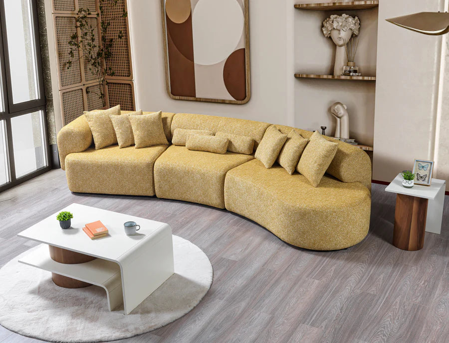 Lena Bouclé 3-Piece Curved Sectional, Mustard or Orange