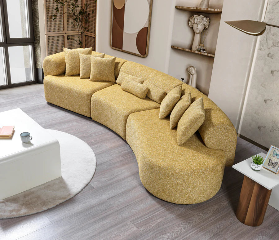 Lena Bouclé 3-Piece Curved Sectional, Mustard or Orange