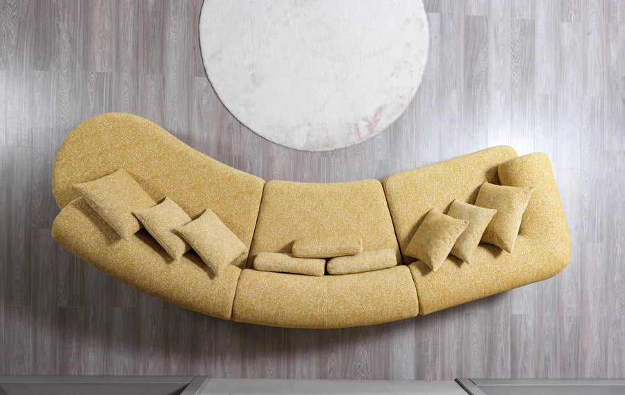 Lena Bouclé 3-Piece Curved Sectional, Mustard or Orange
