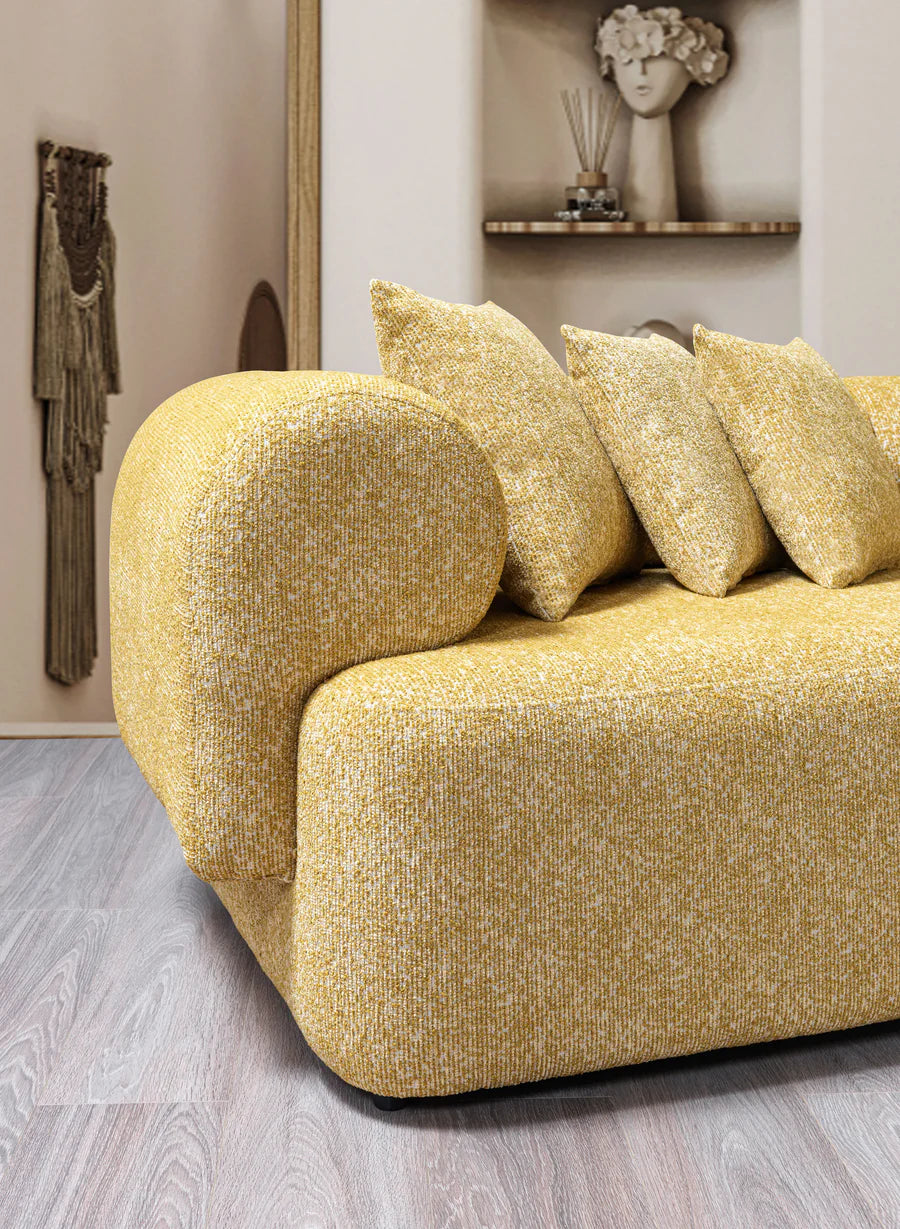 Lena Bouclé 3-Piece Curved Sectional, Mustard or Orange