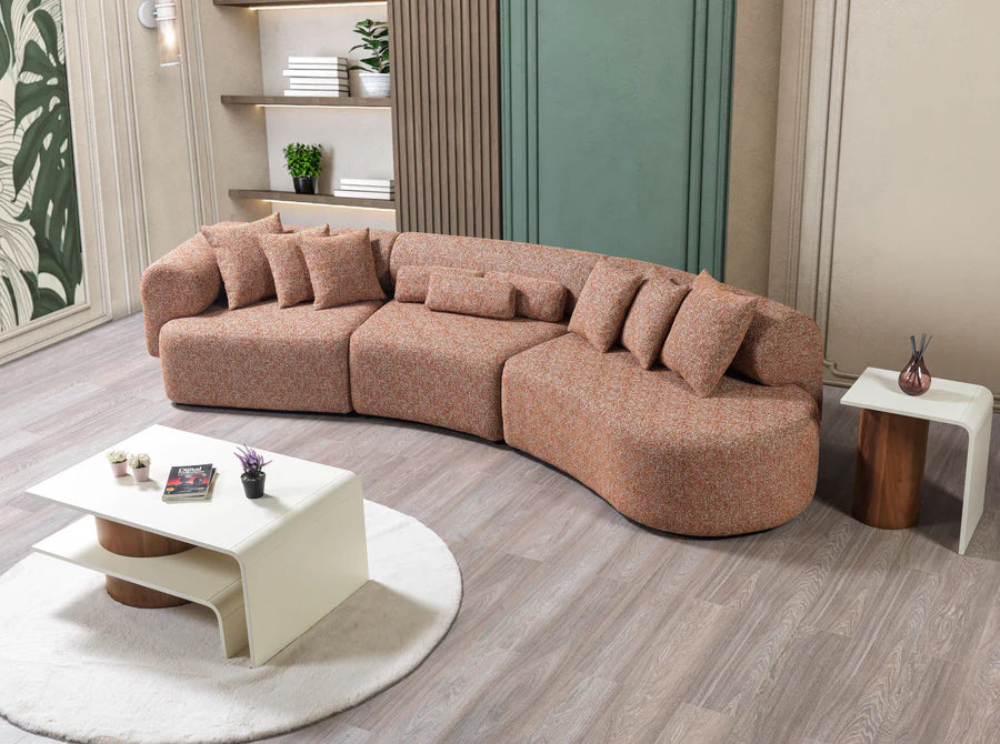 Lena Bouclé 3-Piece Curved Sectional, Mustard or Orange