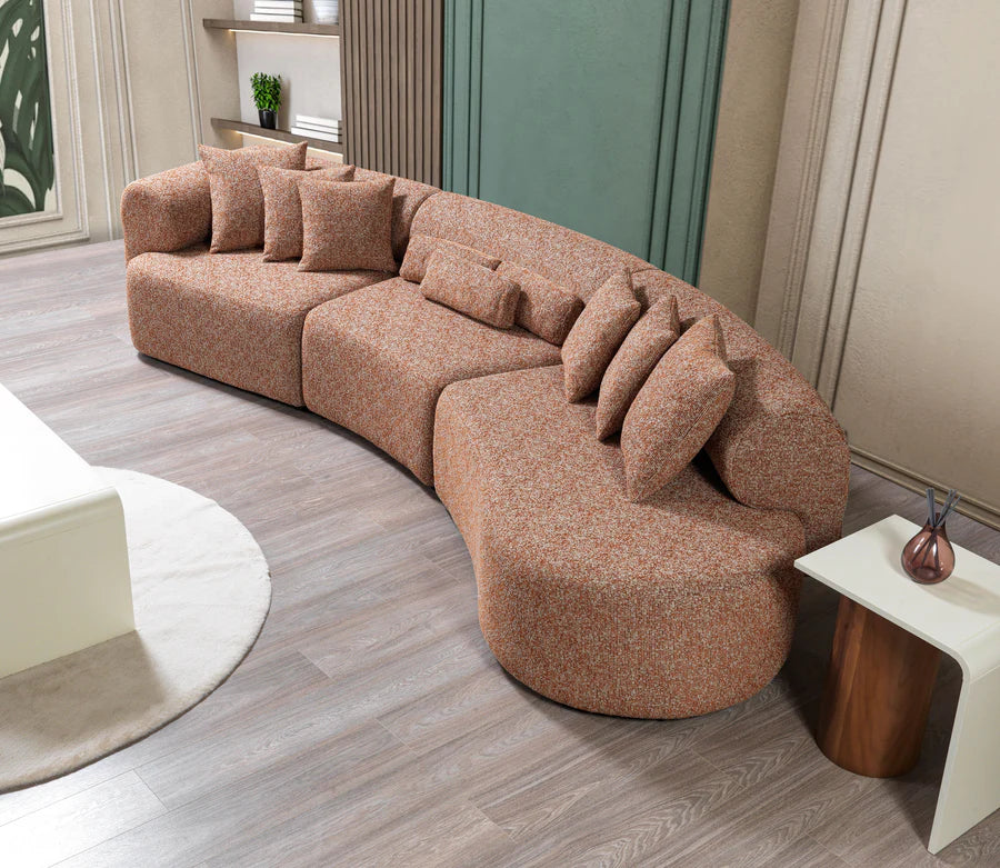 Lena Bouclé 3-Piece Curved Sectional, Mustard or Orange