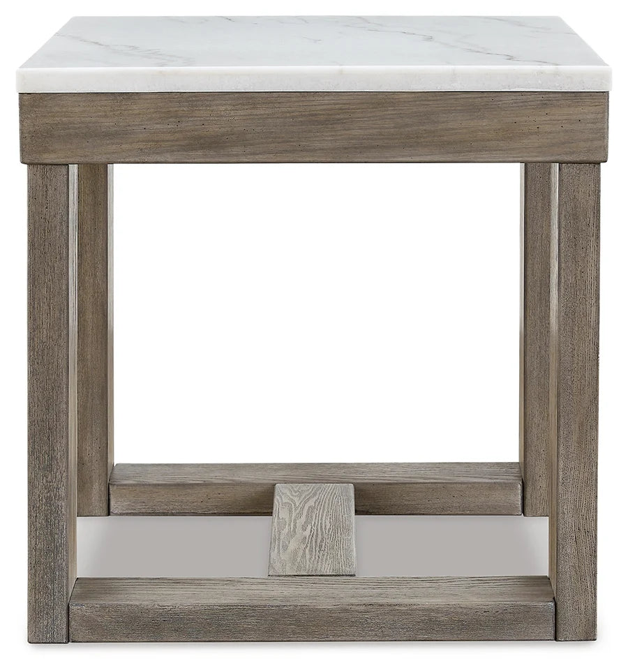 Loyaska Grayish Brown Marble-Top End Table