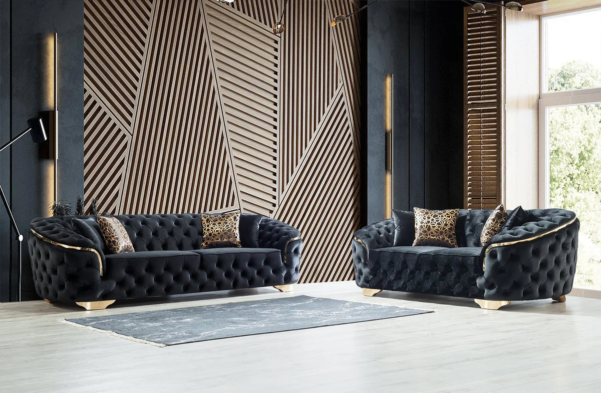 Sofá y loveseat de terciopelo marfil Helena
