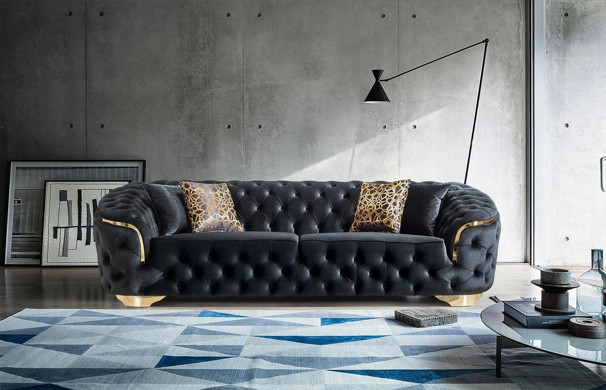 Sofá y loveseat de terciopelo marfil Helena