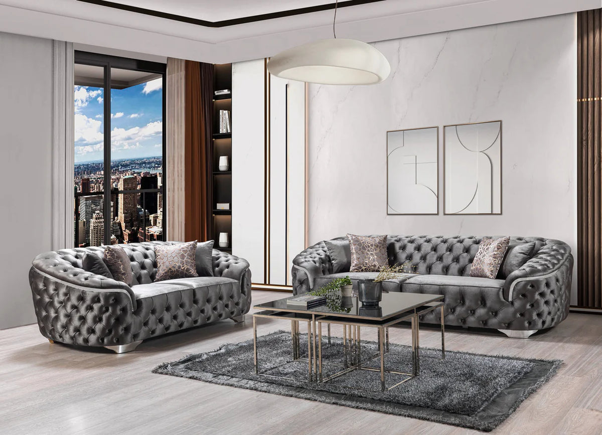 Lupino Velvet Sofa and Loveseat Set, Three Colors