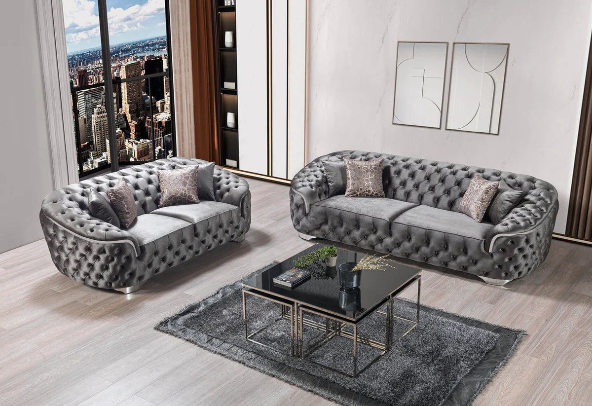 Lupino Velvet Sofa and Loveseat Set, Three Colors