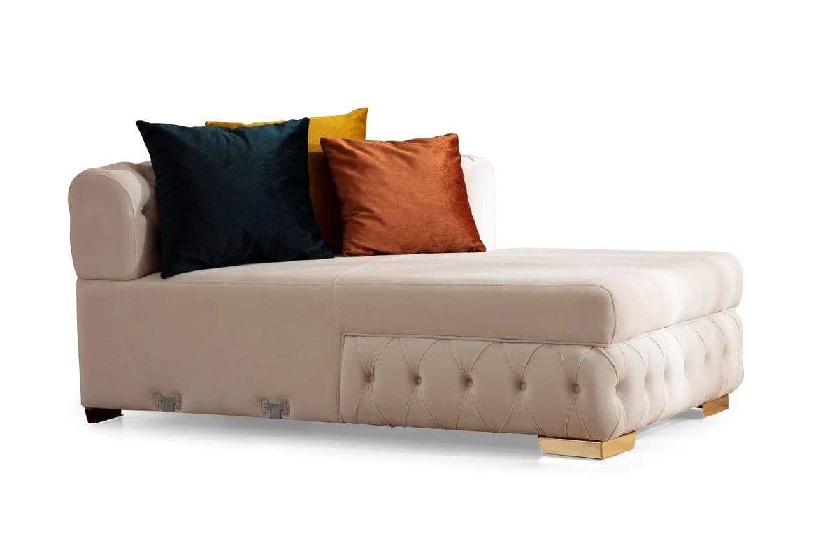 Sofá seccional doble chaise Matilda de terciopelo marfil con mechones