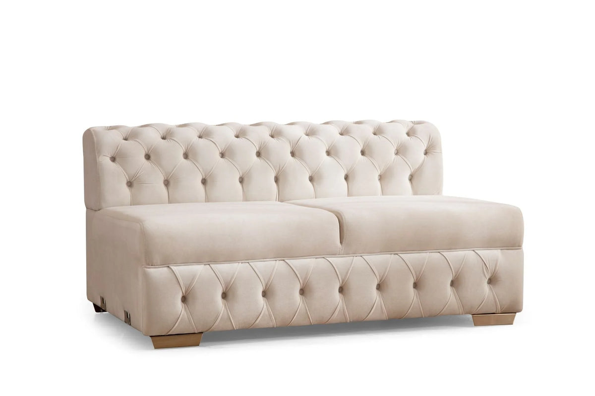 Sofá seccional doble chaise Matilda de terciopelo marfil con mechones