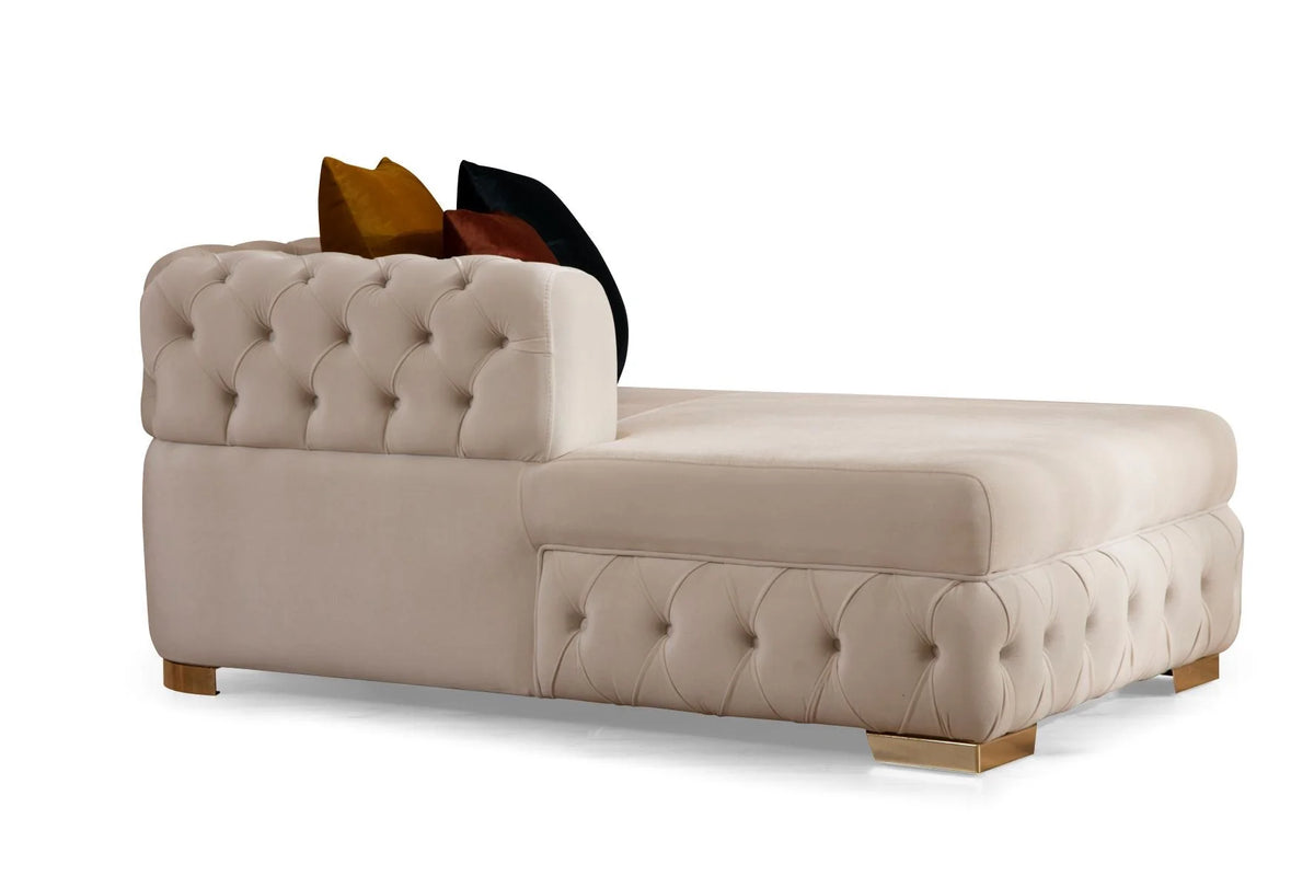 Sofá seccional doble chaise Matilda de terciopelo marfil con mechones