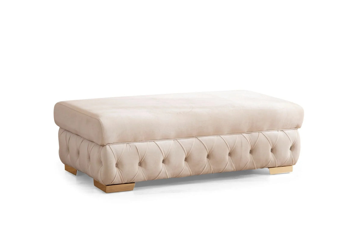 Sofá seccional doble chaise Matilda de terciopelo marfil con mechones