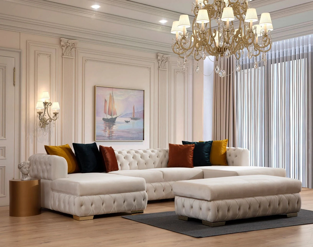 Matilda Tufted Ivory Velvet Double Chaise Sectional Sofa