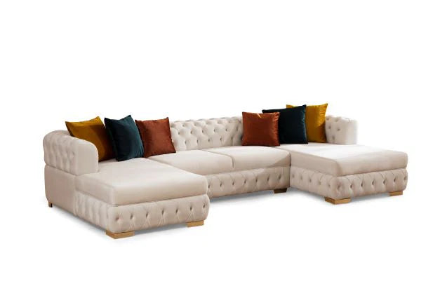 Matilda Tufted Ivory Velvet Double Chaise Sectional Sofa