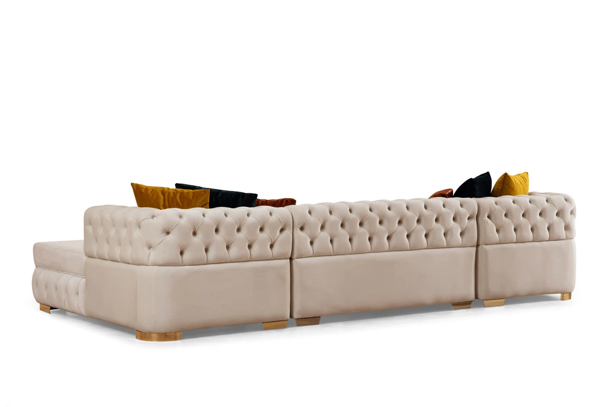 Matilda Tufted Ivory Velvet Double Chaise Sectional Sofa