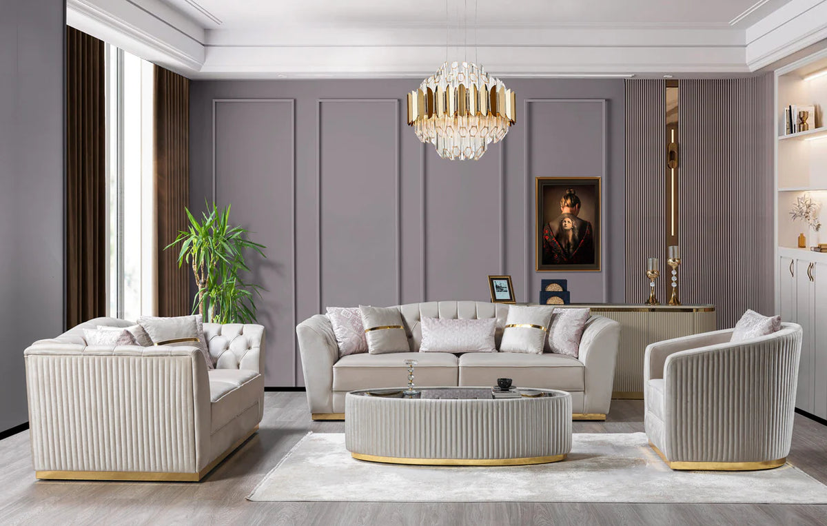 Milena Ivory Velvet Sofa and Loveseat Set
